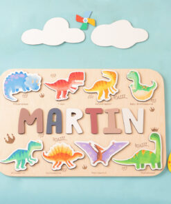 Personalized Name Puzzle with Dinosaurs Collection 8, Custom Baby Gifts, Early Learning Toys